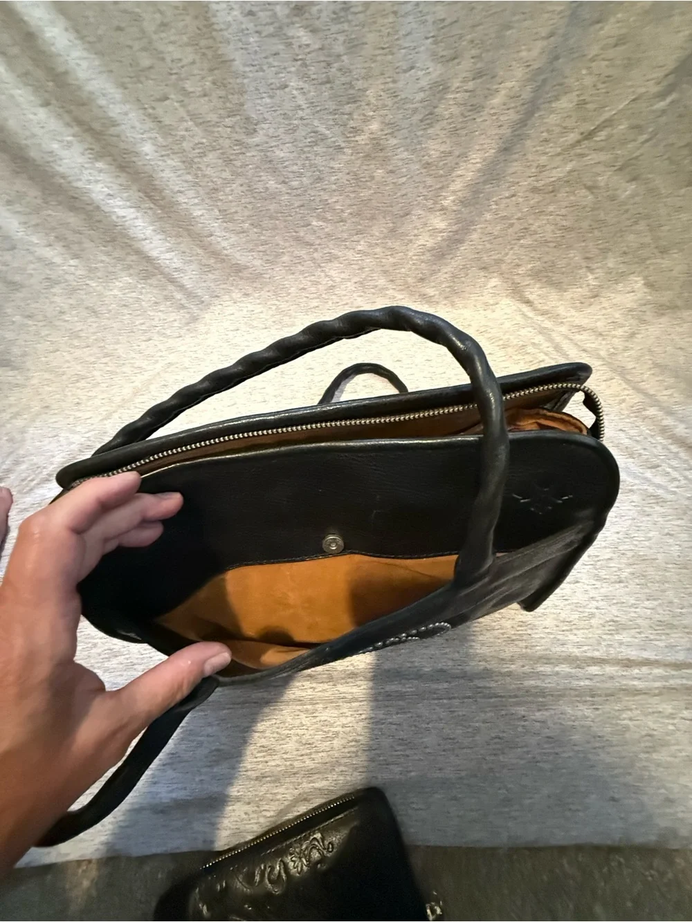 Patricia Nash Black Embossed Circle Detail Leather Shoulder Bag